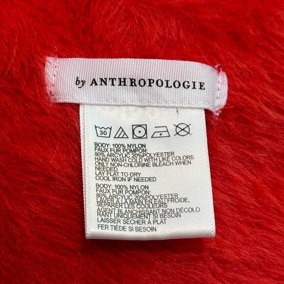 Anthropologie Torri Pommed Beanie Hat Faux Fur Pompom Red Boho Warm Ski Snow - Picture 3 of 9